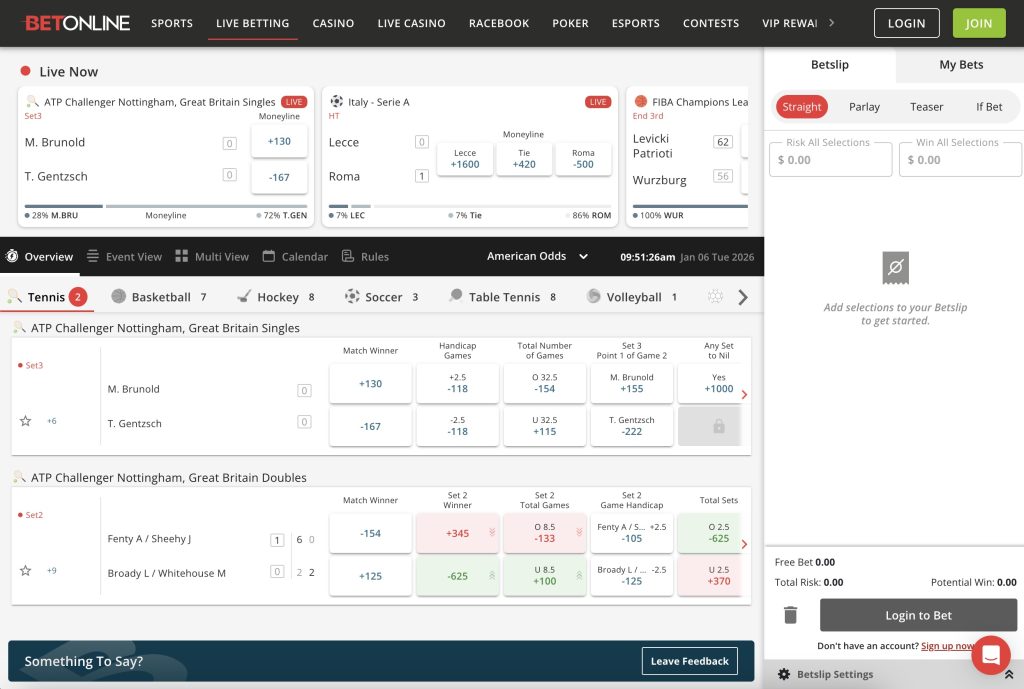 BetOnline Offshore Sportsbook Live Betting Tennis